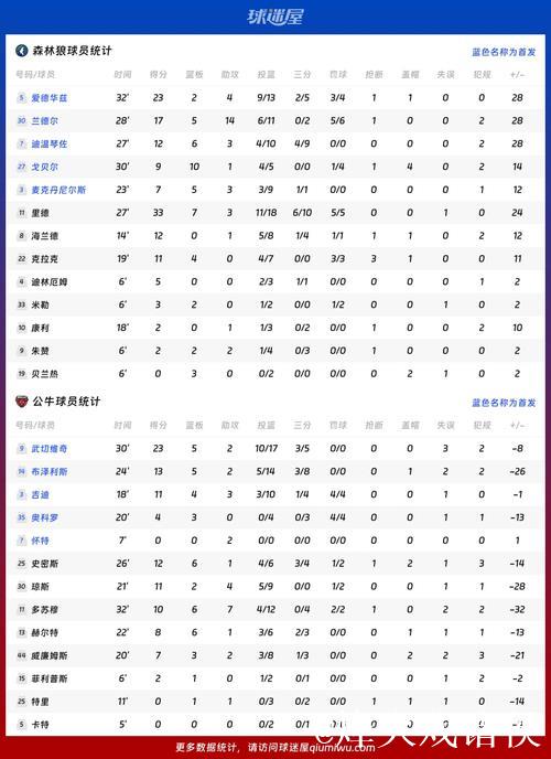 里德33+7 森林狼客场大胜公牛35分